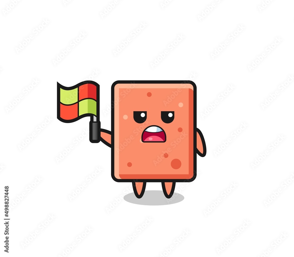 brick character as line judge putting the flag up brick character as line judge putting the flag up