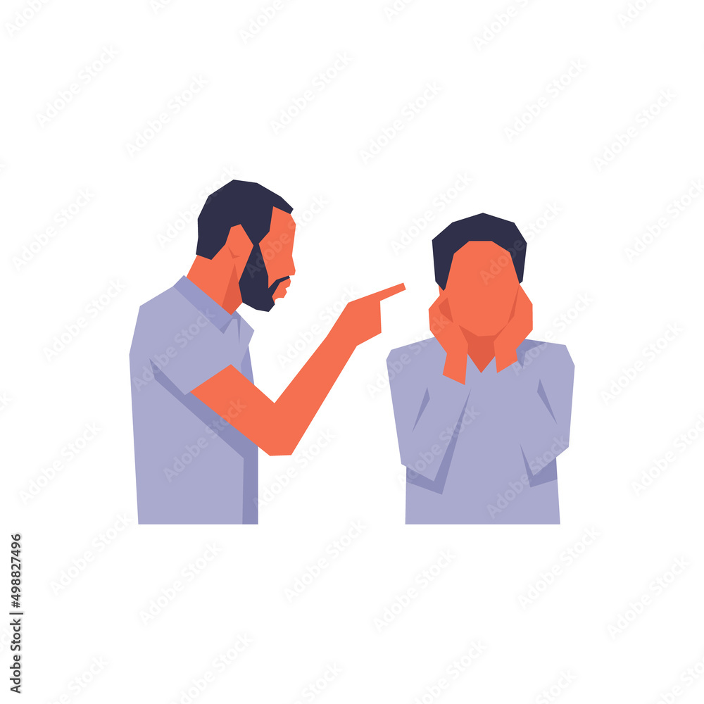 Abusive husband yelling at wife simple flat vector character illustration. Abusive husband yelling at wife simple flat vector character illustration.