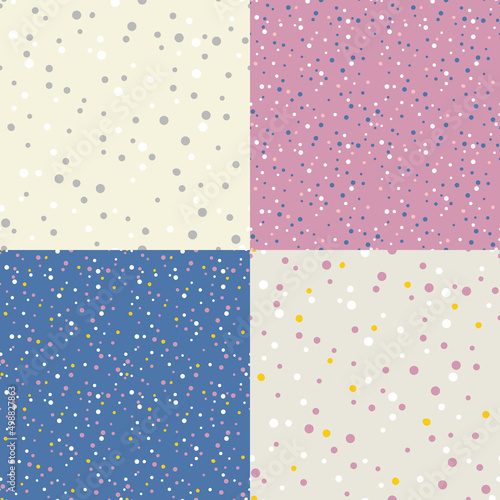 Set of Colorful Polka Dot Seamless Patterns. Vector Endless Texture. Abstract Party Pattens with Confetti