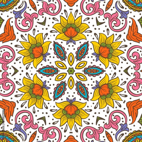 Abstract Pattern Floral Blue Pink Orange Green 372