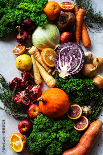 A Collection of Winter Produce. Fresh fruit and vegetables photo