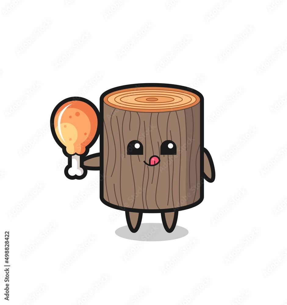 tree stump cute mascot is eating a fried chicken tree stump cute mascot is eating a fried chicken