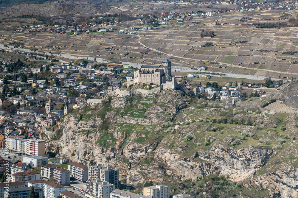 Fototapeta premium aerial view of Château de Valère in Sion