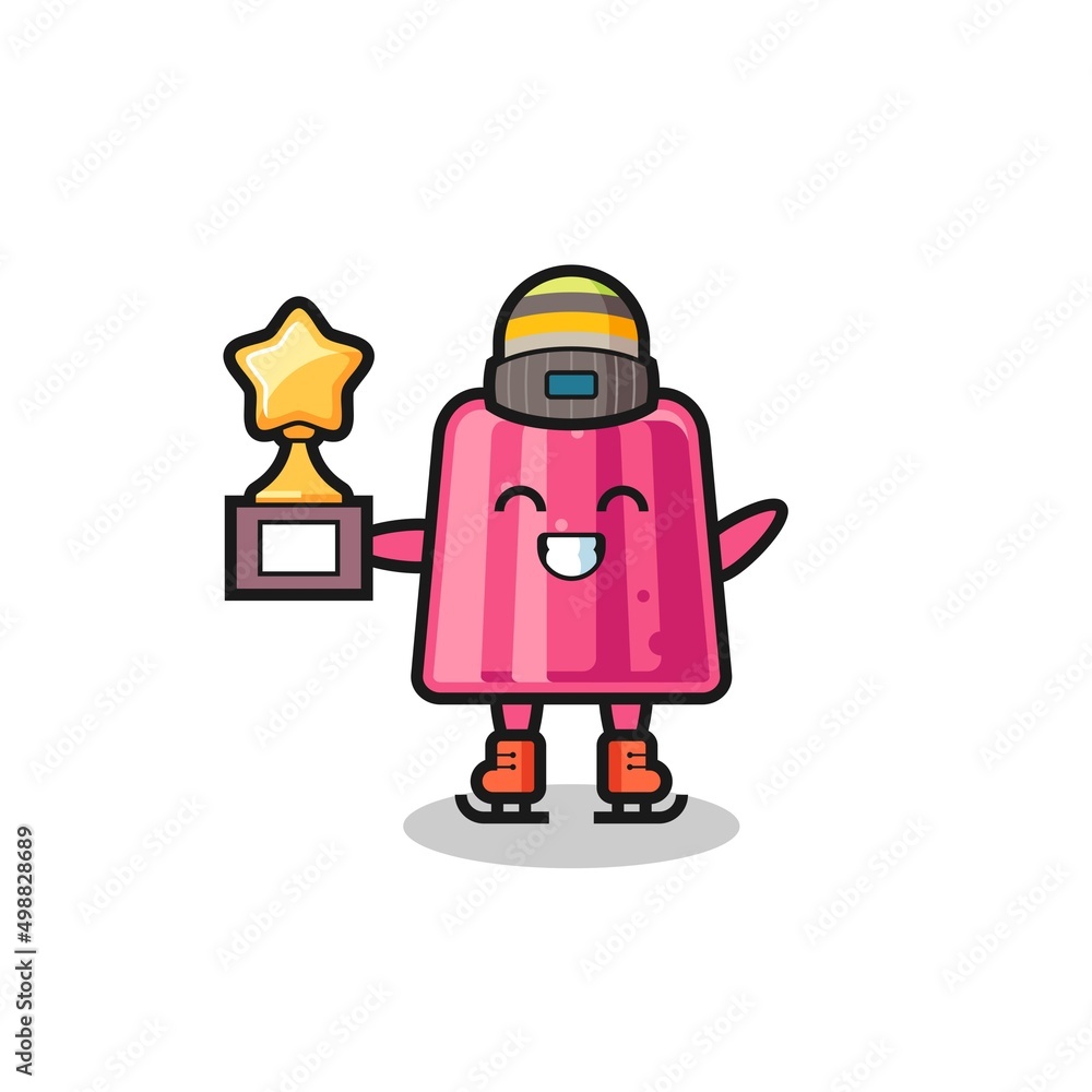 Obraz premium jelly cartoon as an ice skating player hold winner trophy