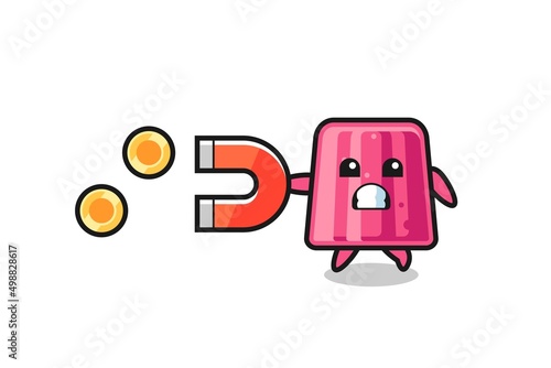 the character of jelly hold a magnet to catch the gold coins