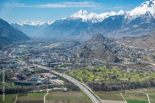 aerial view of vineyards in sion in valais