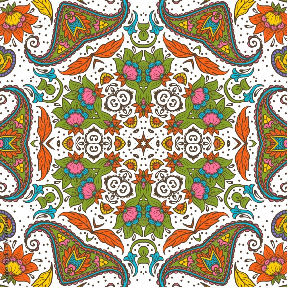 Abstract Pattern Floral Blue Pink Orange Green 247 Abstract Pattern Floral Blue Pink Orange Green 247