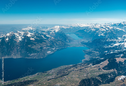 aerial view of Lake Thun, Interlaken and Lake Brienz