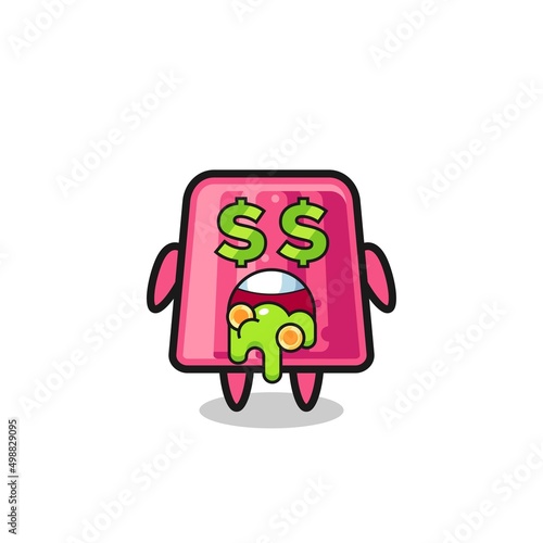 jelly character with an expression of crazy about money