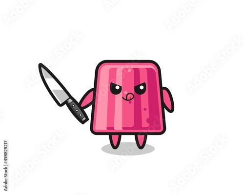 cute jelly mascot as a psychopath holding a knife