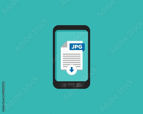 Download JPG icon file with label on smartphone screen. Downloading document concept