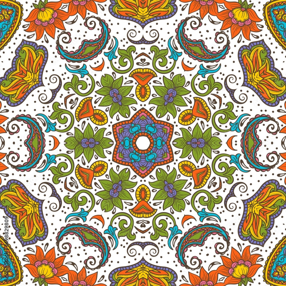 Naklejka premium Abstract Pattern Floral Blue Pink Orange Green 175