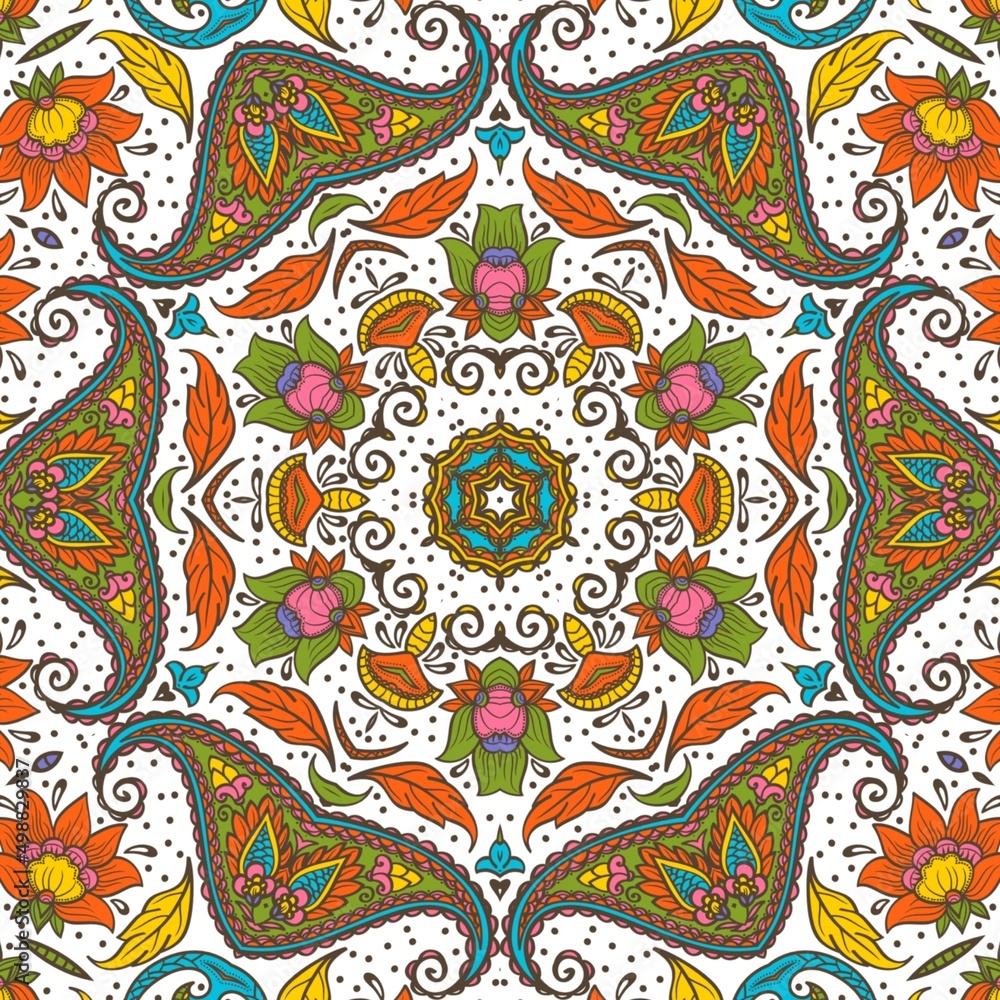Fototapeta premium Abstract Pattern Floral Blue Pink Orange Green 172