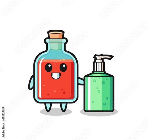 cute square poison bottle cartoon with hand sanitizer
