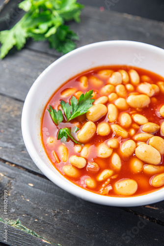 bean tomato sauce beans dish fresh healthy meal food snack diet on the table copy space food background rustic top view keto or paleo diet veggie vegan or vegetarian food no meat