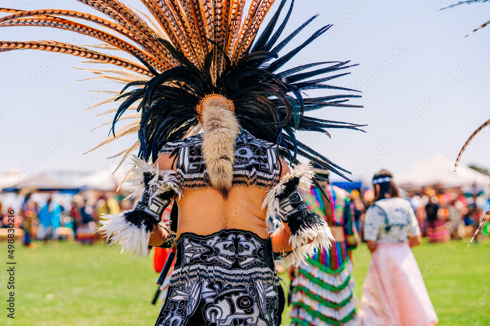 Powwow. Native Americans dressed in full regalia. Details of regalia ...