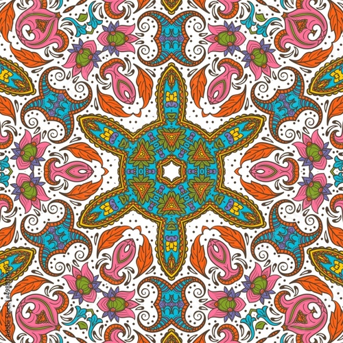 Abstract Pattern Floral Blue Pink Orange Green 110