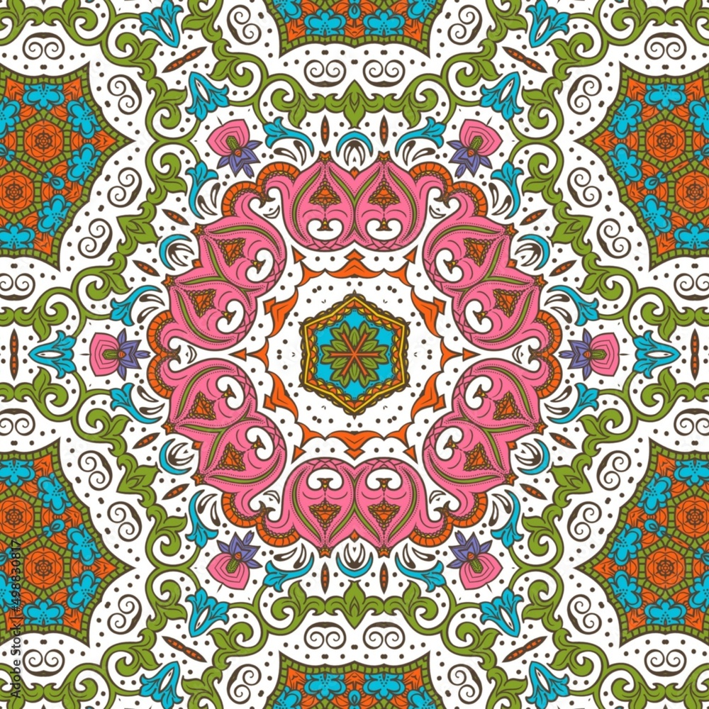 Abstract Pattern Floral Blue Pink Orange Green 100