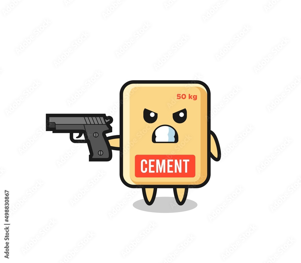 Fototapeta premium the cute cement sack character shoot with a gun