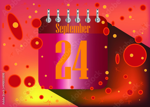 24 September. Calendar icon for the days of the month with fire and hot flames