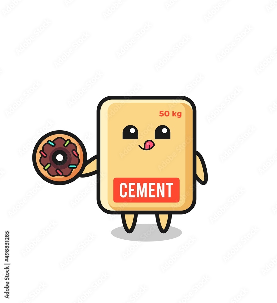 illustration of an cement sack character eating a doughnut illustration of an cement sack character eating a doughnut