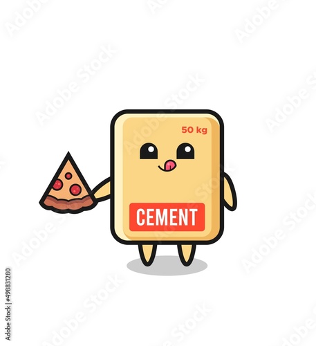 cute cement sack cartoon eating pizza
