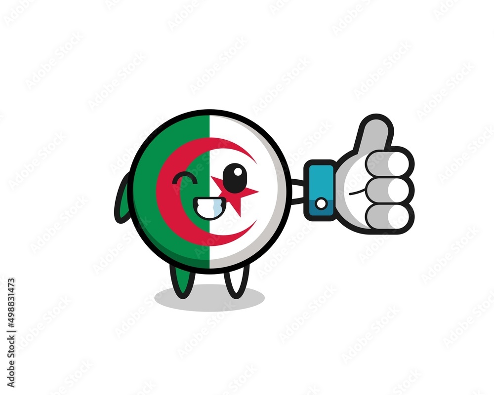 cute algeria flag with social media thumbs up symbol cute algeria flag with social media thumbs up symbol