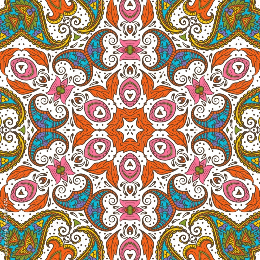 Abstract Pattern Floral Blue Pink Orange Green 61