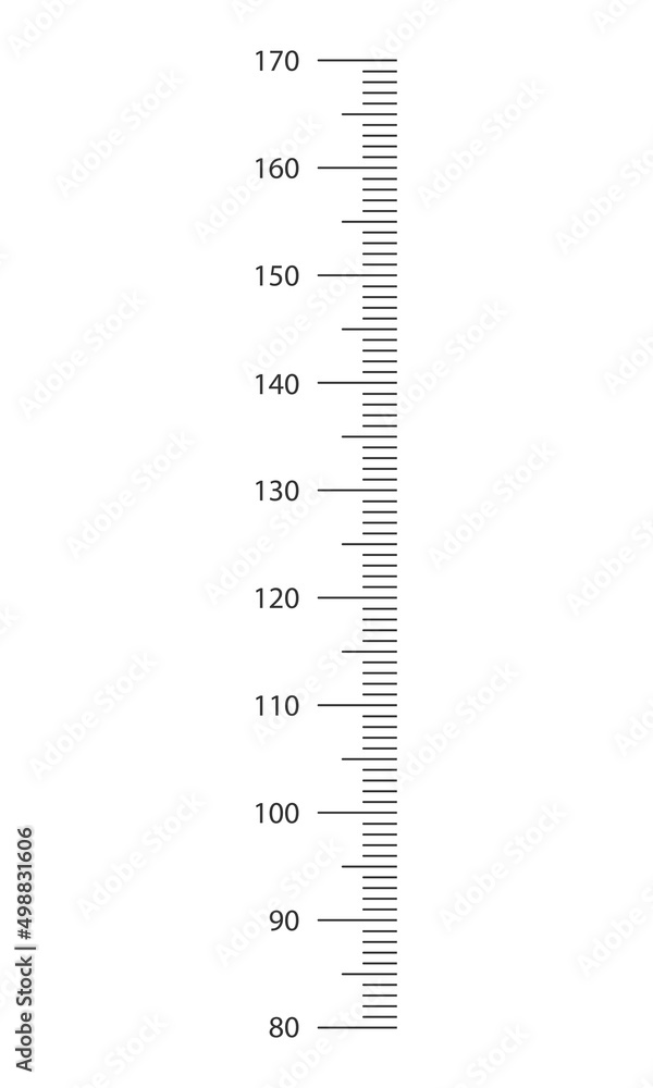 Stadiometer scale from 80 to 170 centimeters. Kids height chart template for wall growth stickers isolated on white background. Vector graphic illustration. Stadiometer scale from 80 to 170 centimeters. Kids height chart template for wall growth stickers isolated on white background. Vector graphic illustration.
