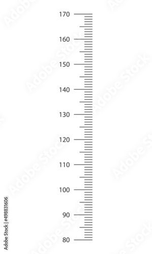 Stadiometer scale from 80 to 170 centimeters. Kids height chart template for wall growth stickers isolated on white background. Vector graphic illustration.