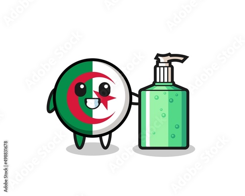 cute algeria flag cartoon with hand sanitizer