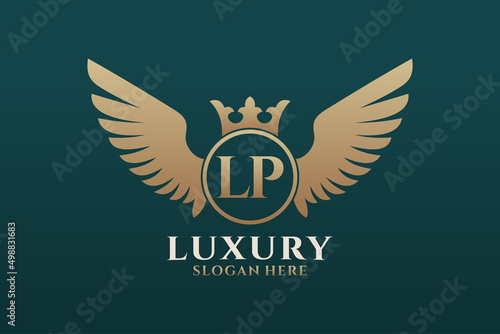 Luxury royal wing Letter LP crest Gold color Logo vector, Victory logo, crest logo, wing logo, vector logo template.