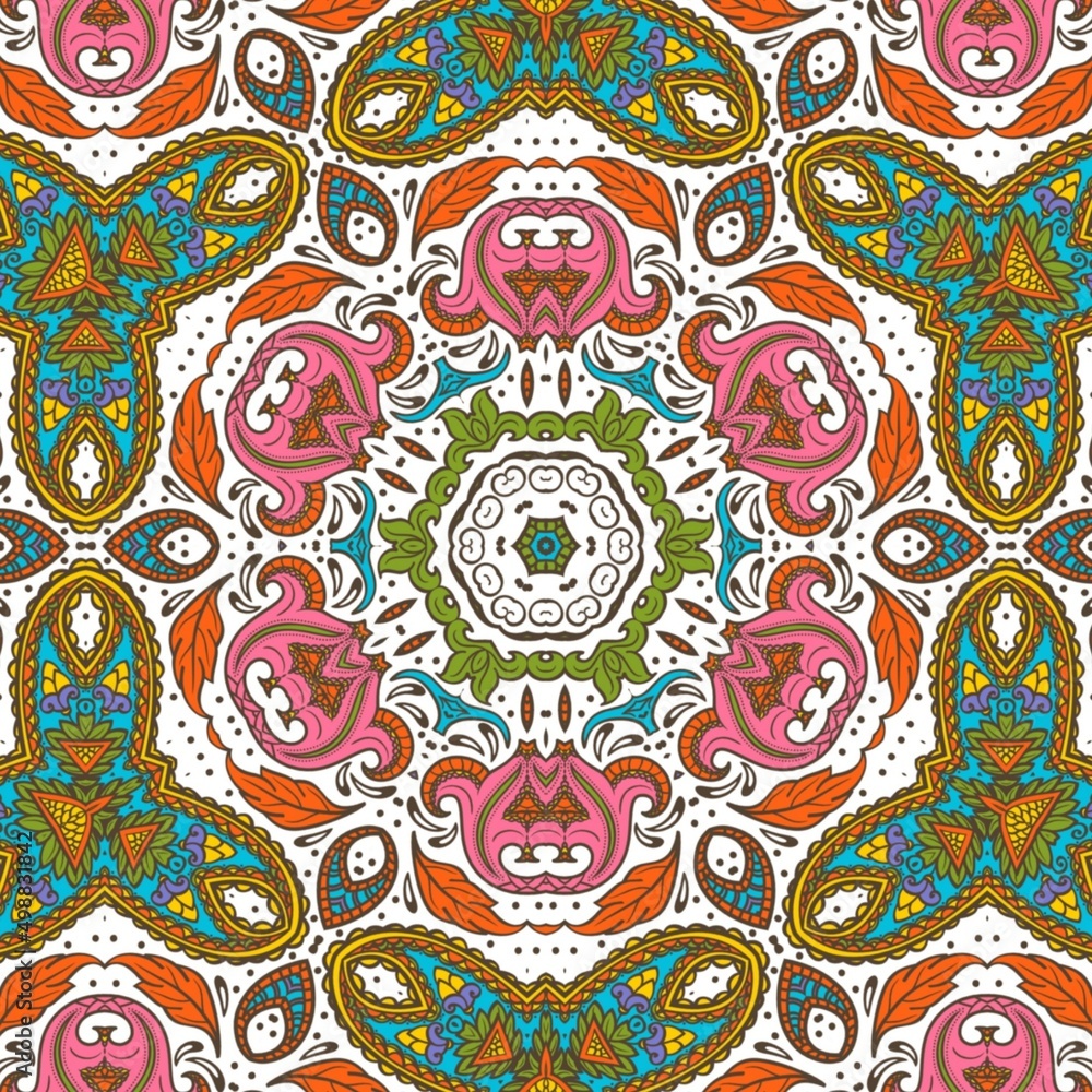 Abstract Pattern Floral Blue Pink Orange Green 36