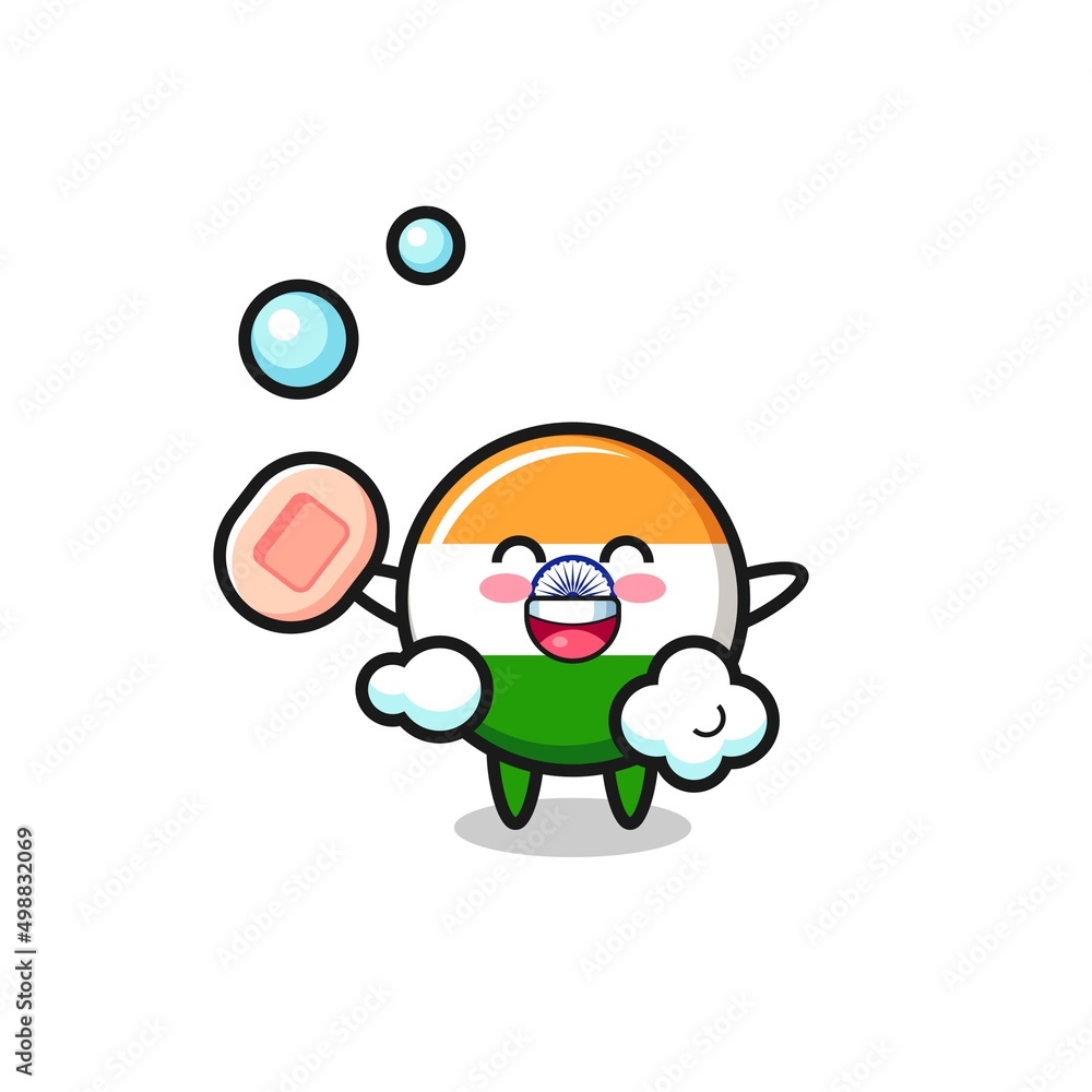 india flag character is bathing while holding soap india flag character is bathing while holding soap