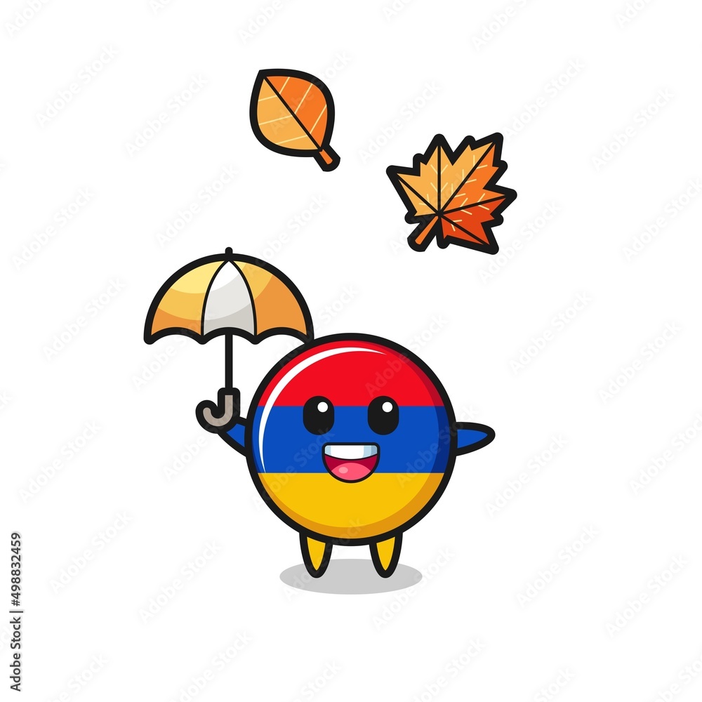 cartoon of the cute armenia flag holding an umbrella in autumn cartoon of the cute armenia flag holding an umbrella in autumn