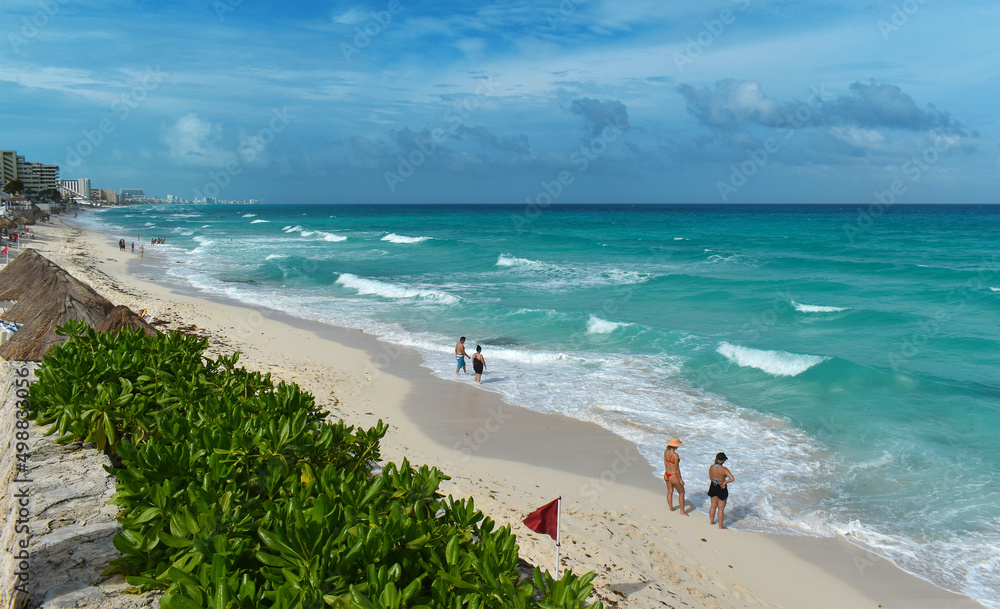 Cancun, Mexico September 11, 2021 Sandy shore, beach and turquoise
