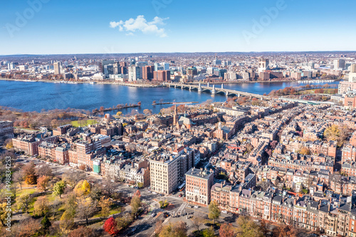Aerial view of downtown Boston showing Beacon Hill and Longfellow bridge photo