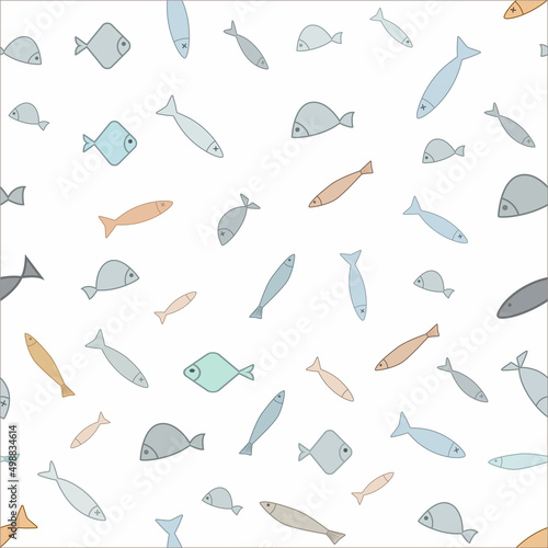 Set of fish icon. Shark dolphin whale sea ocean. Vector seamless pattern. Multi-colored fish on a white background for printing
