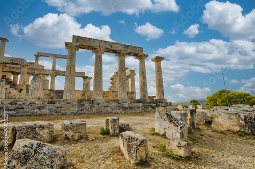 Aphaia temple on Aegina island in a summer day in Greece photo