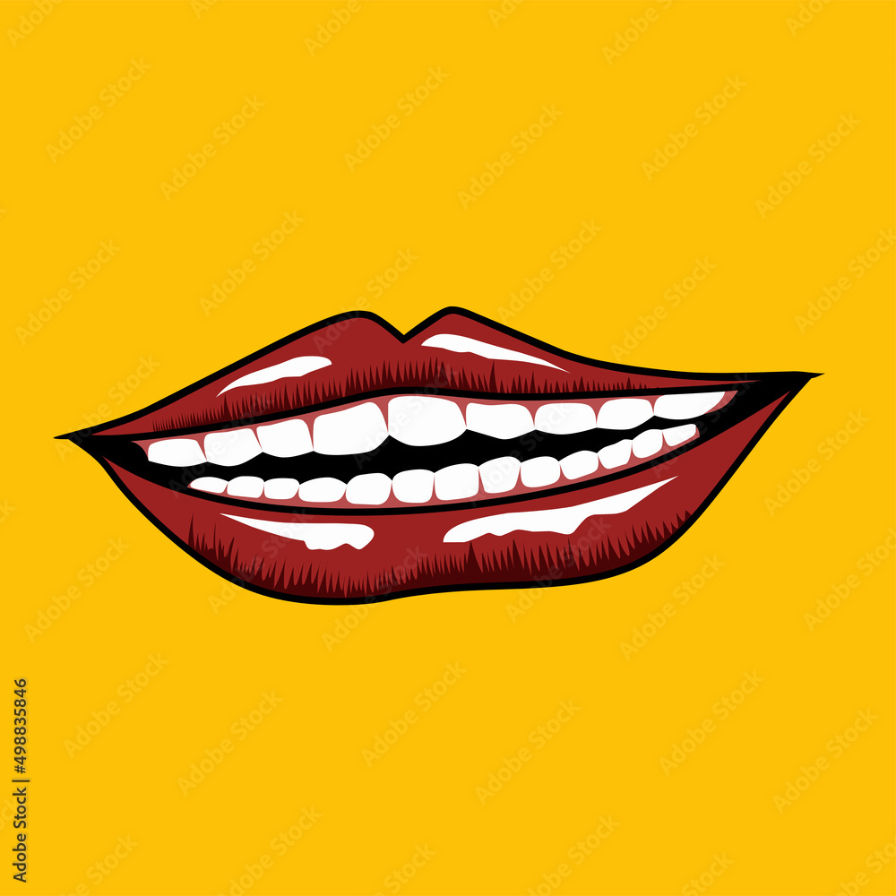 Vector expression of wide smiling mouth with pure white teeth