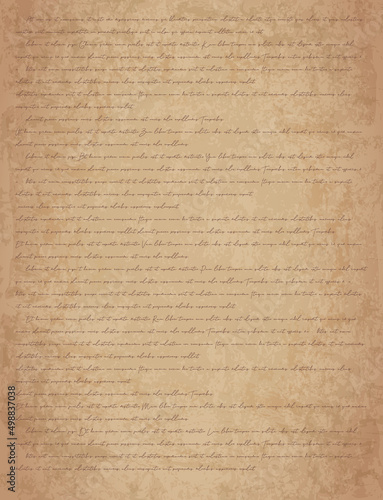 Old grungy letter vector background. Handwriting unreadable lettering on brown parchment. Retro text vector EPS10 illustration