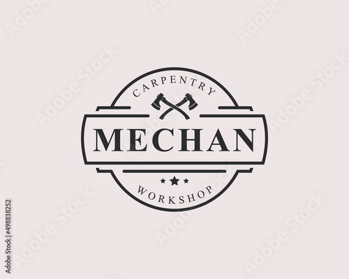 Vintage Retro Badge Working Tools, Carpentry, Workshop Labels, Logos Design Elements