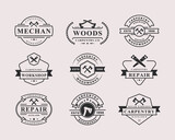 Set of Vintage Retro Badge Working Tools, Carpentry, Workshop Labels, Logos Design Elements
