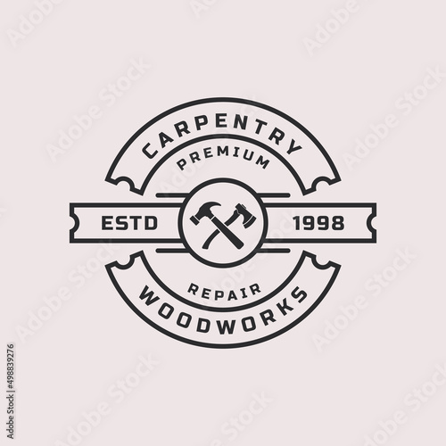 Vintage Retro Badge Working Tools, Carpentry, Workshop Labels, Logos Design Elements