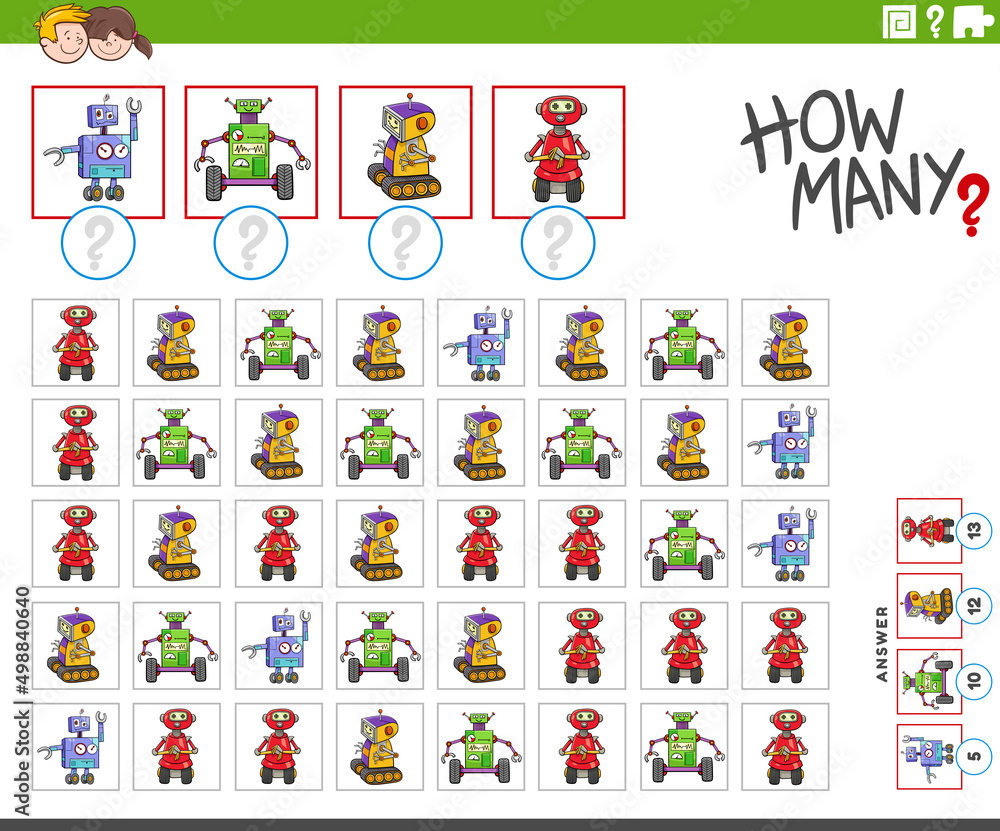 how many cartoon robot characters counting game