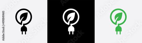 Electrical charge leaf and power plug sign. Plug and leaf eco concept icon symbol, vector illustration.