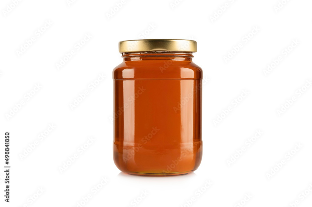 glass jar with honey isolated on white background. glass jar with honey isolated on white background.
