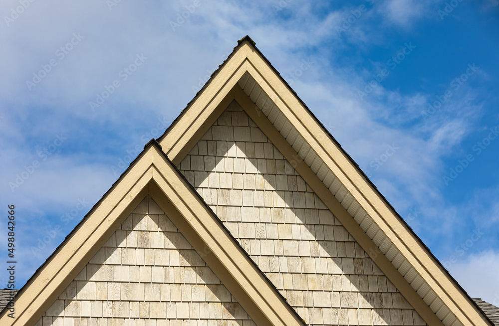 The roof of the house. Facade of the house. Top view. The roof of the house. Facade of the house. Top view.