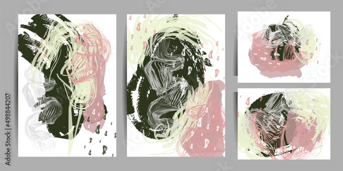 Set art abstract universal art web header template. Collage made with scribbles, marker, canyon strokes, black geometric shapes, ink drawn splashes