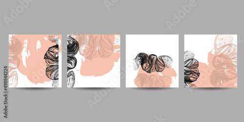 Set art abstract universal art web header template. Collage made with scribbles, marker, canyon strokes, black geometric shapes, ink drawn splashes